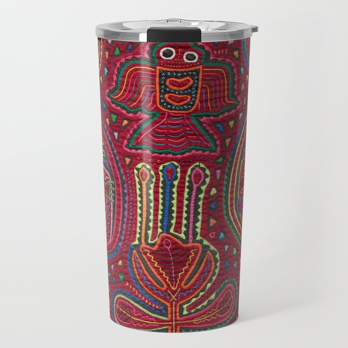 Vintage Bird and Flower Mola Textile Travel Mug Gallery Image 1