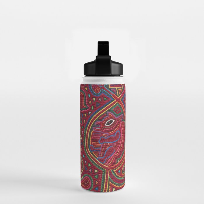 Vintage Bird and Flower Mola Textile Water Bottle Gallery Image 2