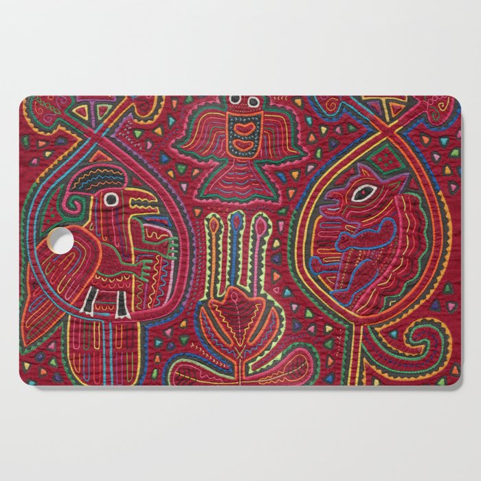 Vintage Bird and Flower Mola Textile Cutting Board Gallery Image 1