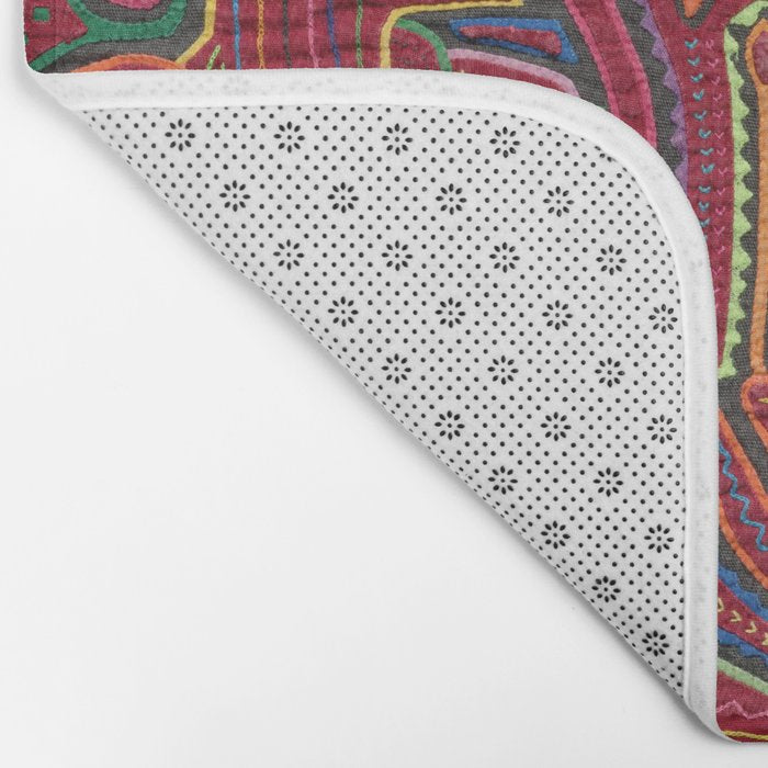 Vintage Bird and Flower Mola Textile Bath Mat Gallery Image 2