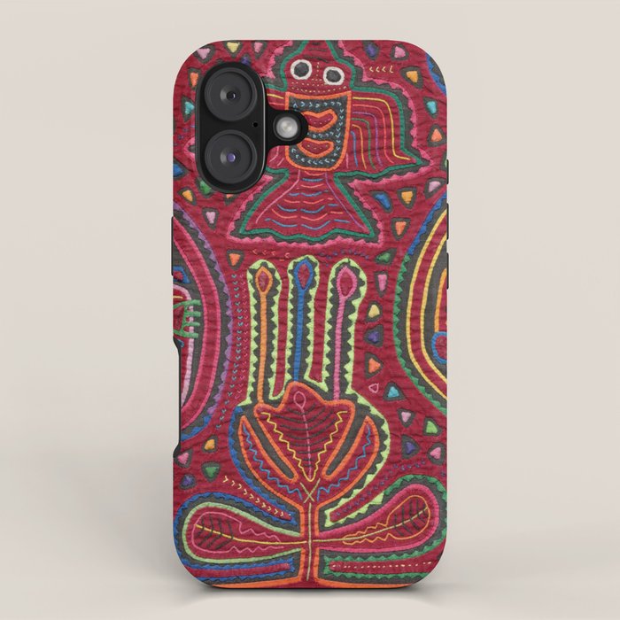 Vintage Bird and Flower Mola Textile iPhone Case Gallery Image 1