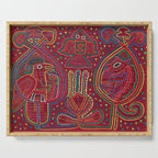 Vintage Bird and Flower Mola Textile Serving Tray Gallery Image 1