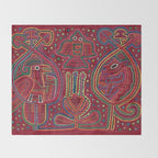 Vintage Bird and Flower Mola Textile Throw Blanket Gallery Image 2