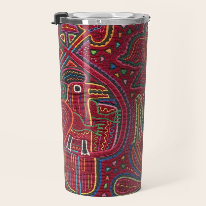 Vintage Bird and Flower Mola Textile Travel Mug Gallery Image 3