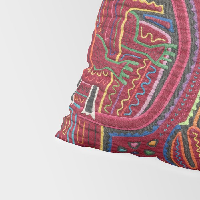 Vintage Bird and Flower Mola Textile Pillow Sham Gallery Image 4
