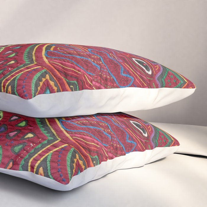Vintage Bird and Flower Mola Textile Pillow Sham Gallery Image 3