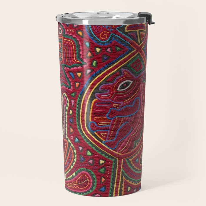 Vintage Bird and Flower Mola Textile Travel Mug Gallery Image 2