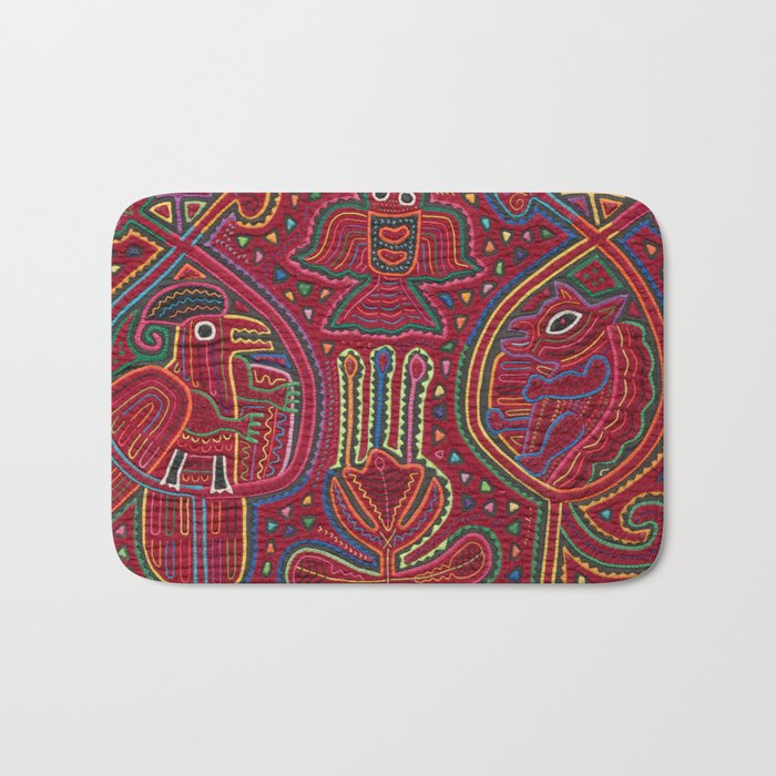 Vintage Bird and Flower Mola Textile Bath Mat Gallery Image 1