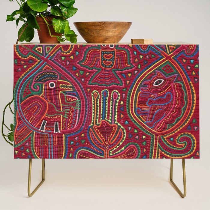 Vintage Bird and Flower Mola Textile Credenza Gallery Image 1