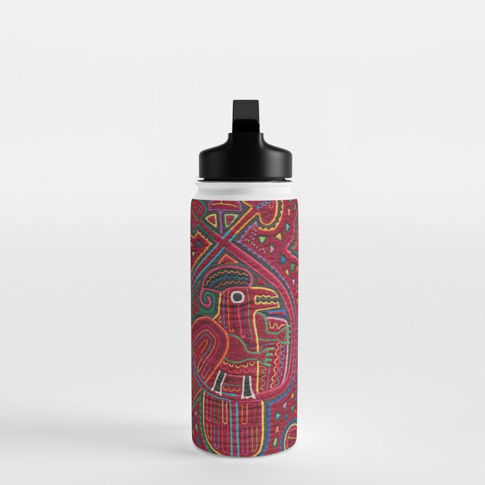 Vintage Bird and Flower Mola Textile Water Bottle Gallery Image 3