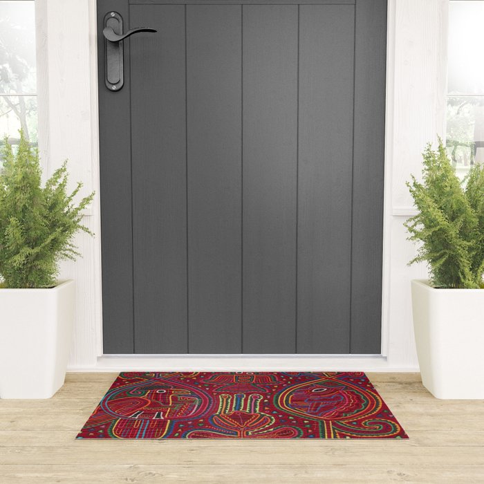 Vintage Bird and Flower Mola Textile Welcome Mat Gallery Image 3