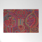 Vintage Bird and Flower Mola Textile Welcome Mat Gallery Image 1