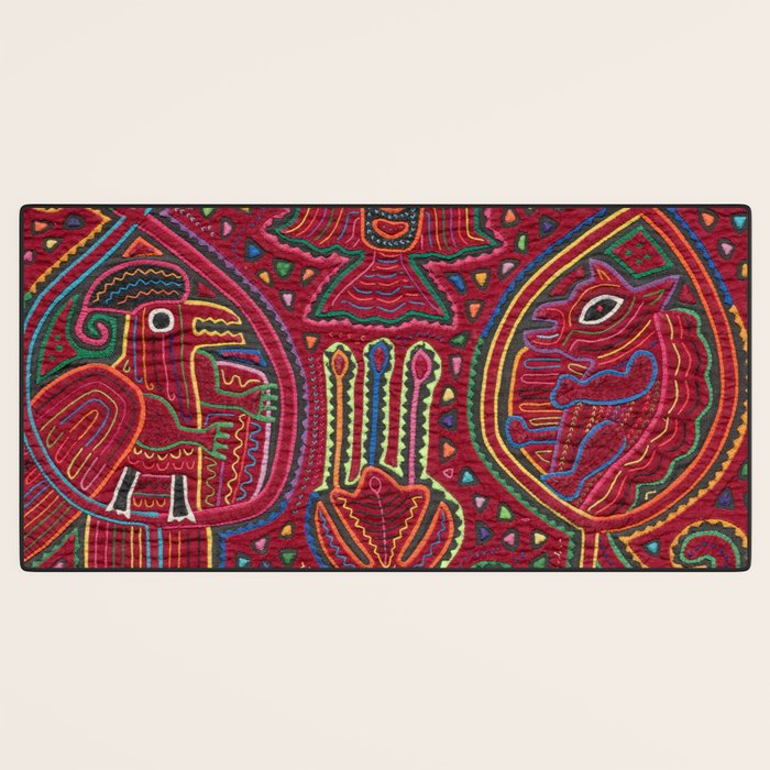 Vintage Bird and Flower Mola Textile Desk Mat Gallery Image 3