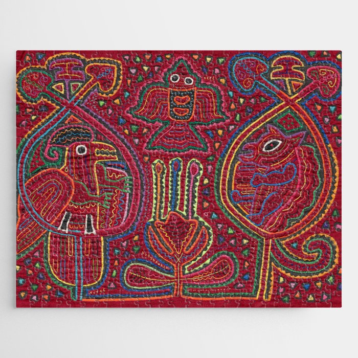 Vintage Bird and Flower Mola Textile Jigsaw Puzzle Gallery Image 1