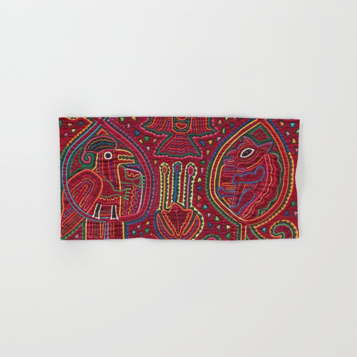 Vintage Bird and Flower Mola Textile Bath Towel Gallery Image 1