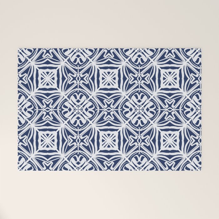 Blue tile brushstroke pattern Welcome Mat Gallery Image 1