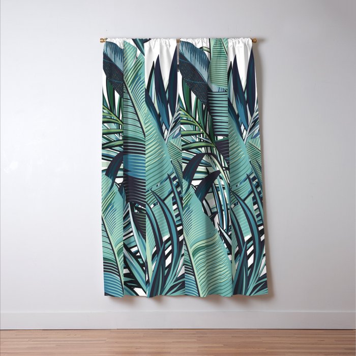 Tropical, Palm Trees, Green and Blue, Abstract Window Curtain Gallery Image 3