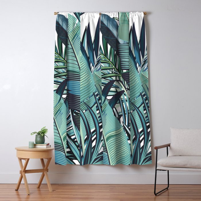 Tropical, Palm Trees, Green and Blue, Abstract Window Curtain Gallery Image 5