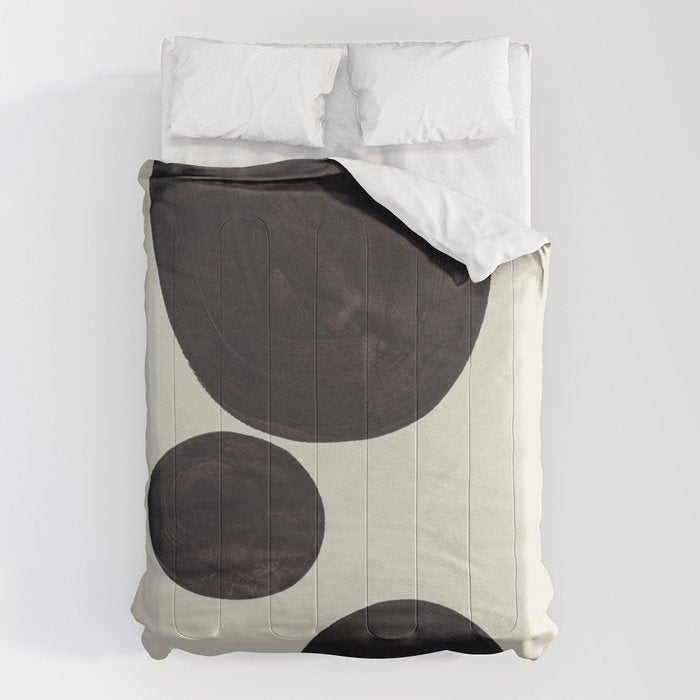 Black & White Minimalist Abstract Shapes Patterns Black Ink Painting Comforter Gallery Image 1