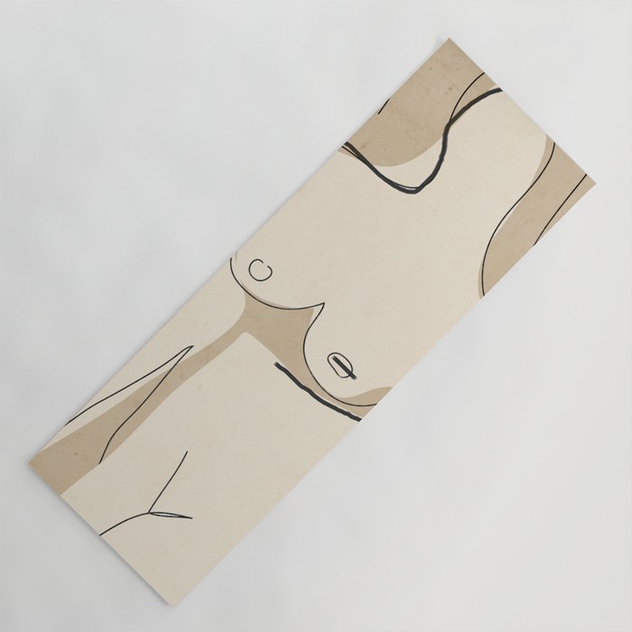 Abstract Line Art Nude Beige Yoga Mat Gallery Image 1