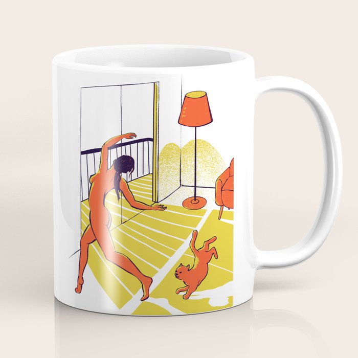 Dancing with the cat | Moody sunset light and shadows Aesthetic Green room Naked dance Femme Fatale  Coffee Mug Gallery Image 1