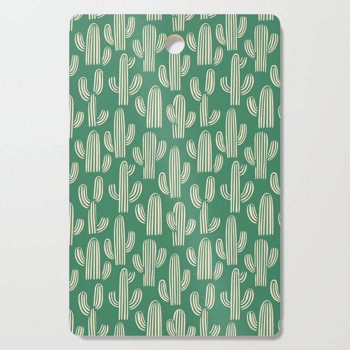 Retro green cactus plant pattern Cutting Board Gallery Image 1