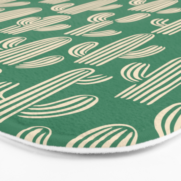 Retro green cactus plant pattern Bath Mat Gallery Image 3