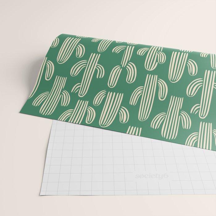 Retro green cactus plant pattern Wrapping Paper Gallery Image 2