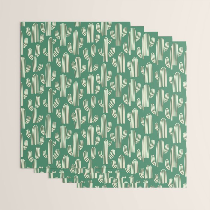 Retro green cactus plant pattern Wrapping Paper Gallery Image 3