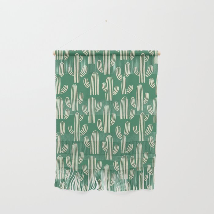 Retro green cactus plant pattern Wall Hanging Gallery Image 1
