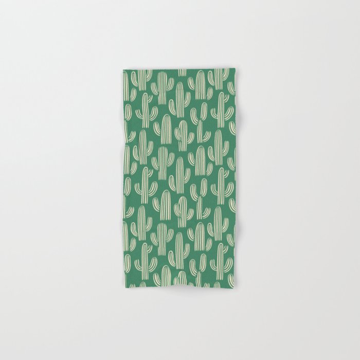 Retro green cactus plant pattern Bath Towel Gallery Image 1