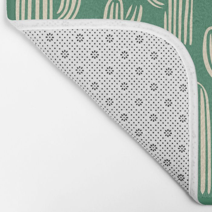 Retro green cactus plant pattern Bath Mat Gallery Image 2