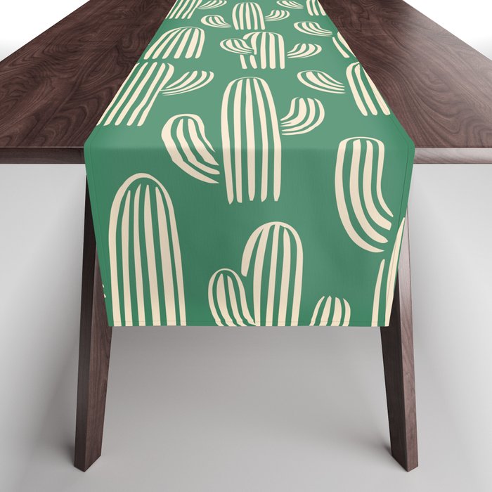 Retro green cactus plant pattern Table Runner Gallery Image 1
