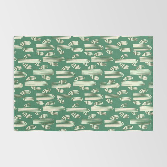 Retro green cactus plant pattern Rug Gallery Image 2