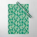 Retro green cactus plant pattern Wrapping Paper Gallery Image 1