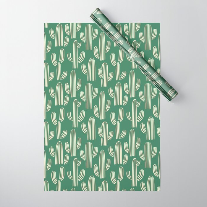 Retro green cactus plant pattern Wrapping Paper Gallery Image 1