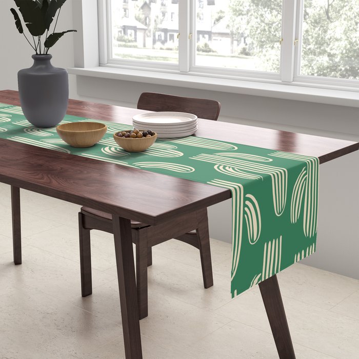 Retro green cactus plant pattern Table Runner Gallery Image 2