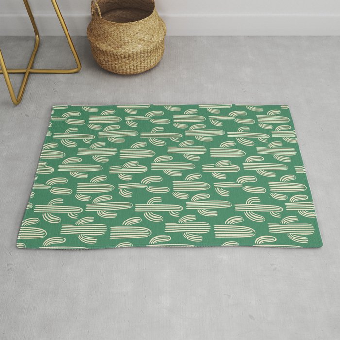 Retro green cactus plant pattern Rug Gallery Image 1