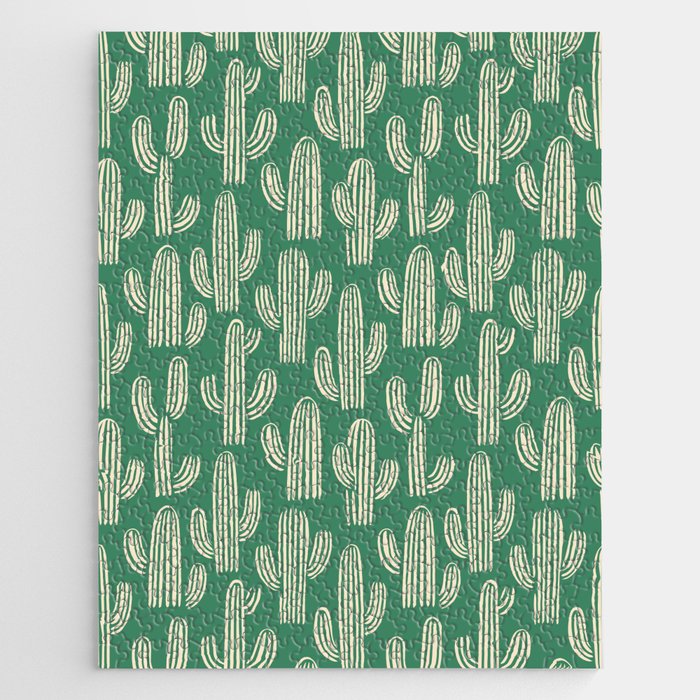 Retro green cactus plant pattern Jigsaw Puzzle Gallery Image 1