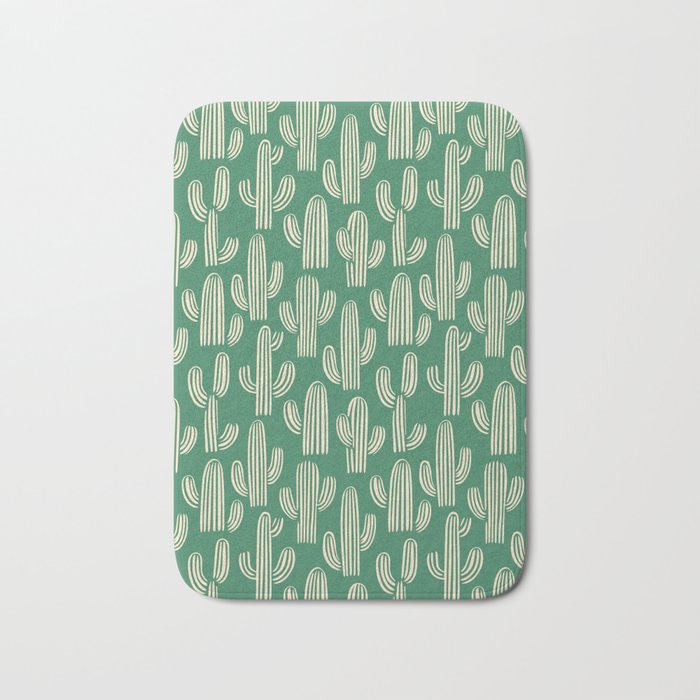 Retro green cactus plant pattern Bath Mat Gallery Image 1