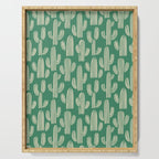 Retro green cactus plant pattern Serving Tray Gallery Image 1