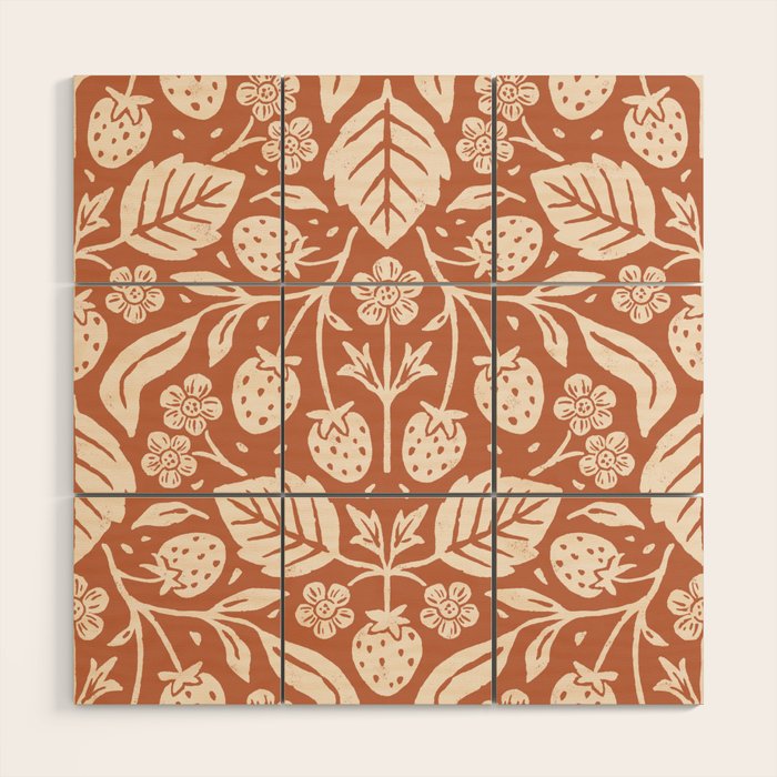 Block Print Strawberry Garden Wood Wall Art Gallery Image 1