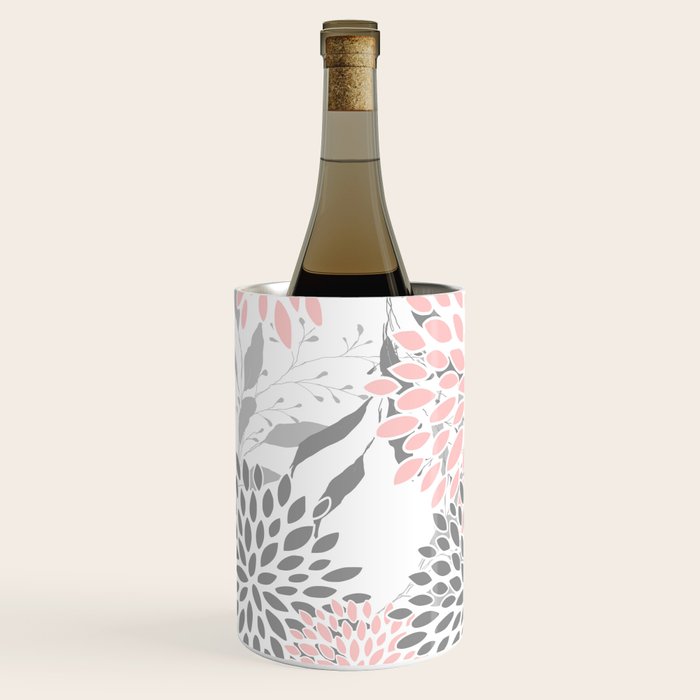 Festive, Floral Prints, Leaves and Blooms, Pink, Gray and White Wine Chiller Gallery Image 2