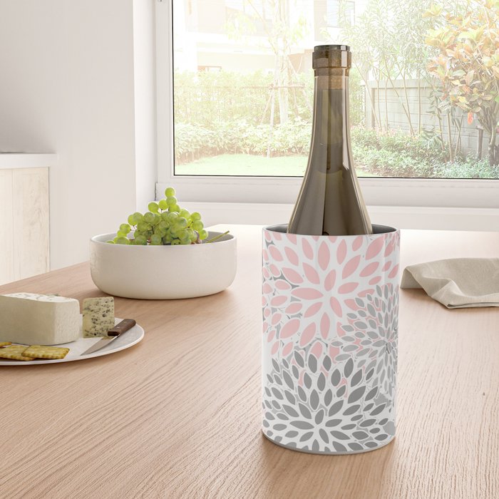 Festive, Floral Prints, Leaves and Blooms, Pink, Gray and White Wine Chiller Gallery Image 4