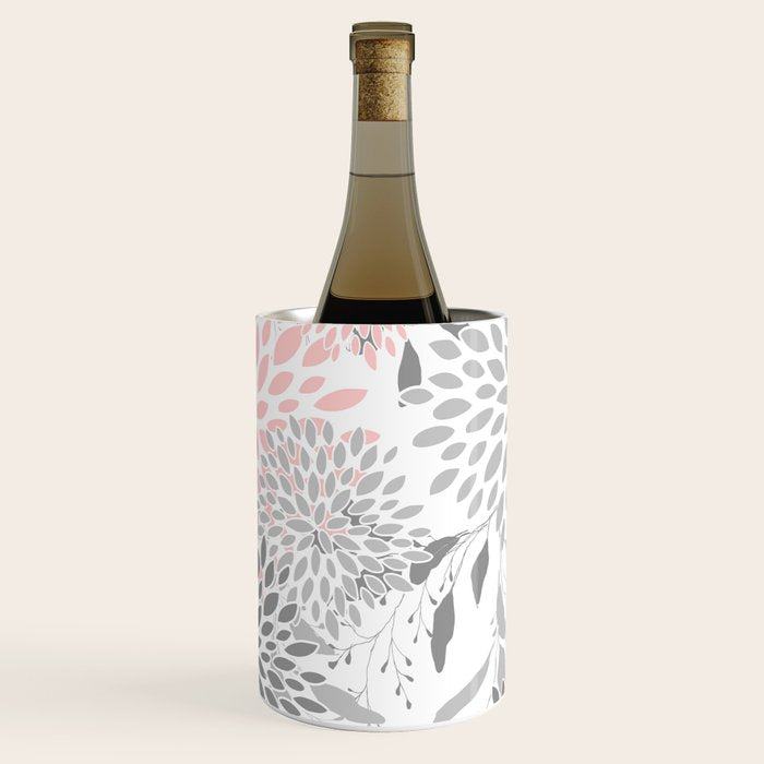 Festive, Floral Prints, Leaves and Blooms, Pink, Gray and White Wine Chiller Gallery Image 3