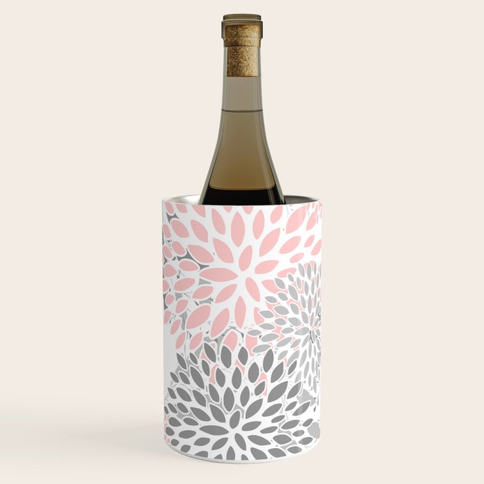 Festive, Floral Prints, Leaves and Blooms, Pink, Gray and White Wine Chiller Gallery Image 1