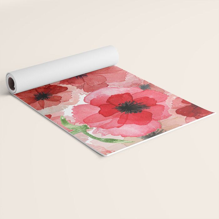 Pressed Poppy Blossom Pattern Yoga Mat Gallery Image 2