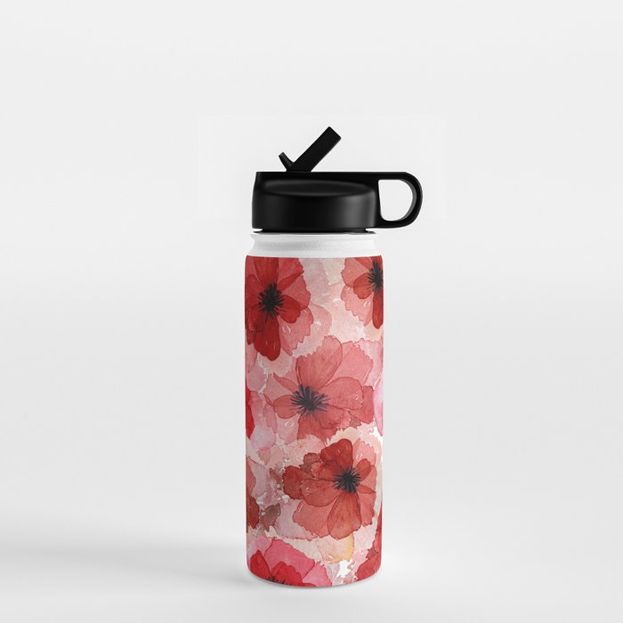 Pressed Poppy Blossom Pattern Water Bottle Gallery Image 1