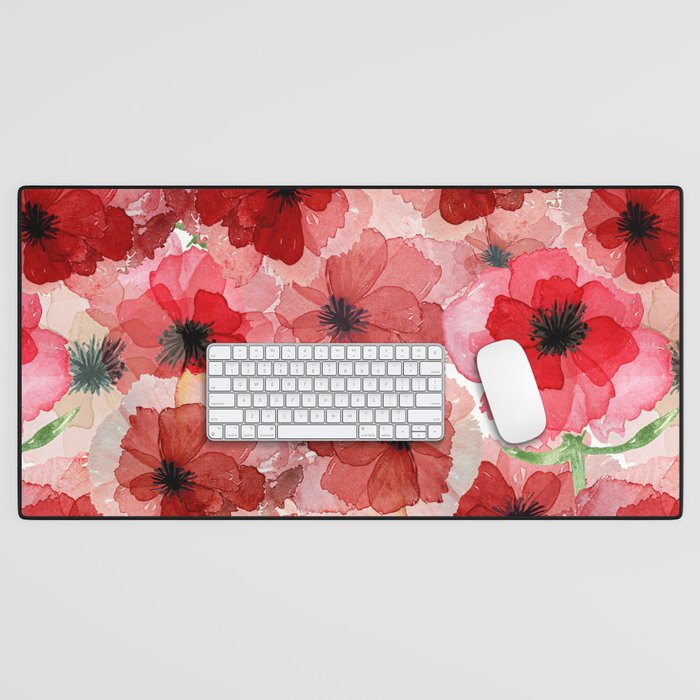 Pressed Poppy Blossom Pattern Desk Mat Gallery Image 1