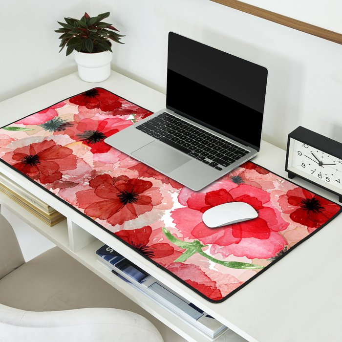 Pressed Poppy Blossom Pattern Desk Mat Gallery Image 2